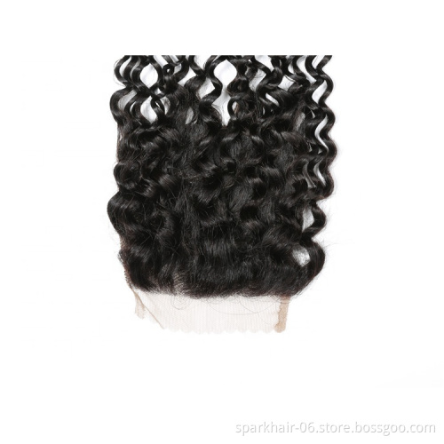 9a 4*4 SPARK Brazil Remy Human Hair Lace Closure for Women Kinky Curl Curly Brazilian Hair Extension Natural Black Free Part